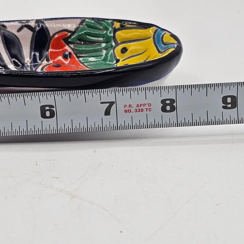 Vintage Mexico Hand Crafted Spoon Rest - Ceramic Hand Painted Geometric Design
